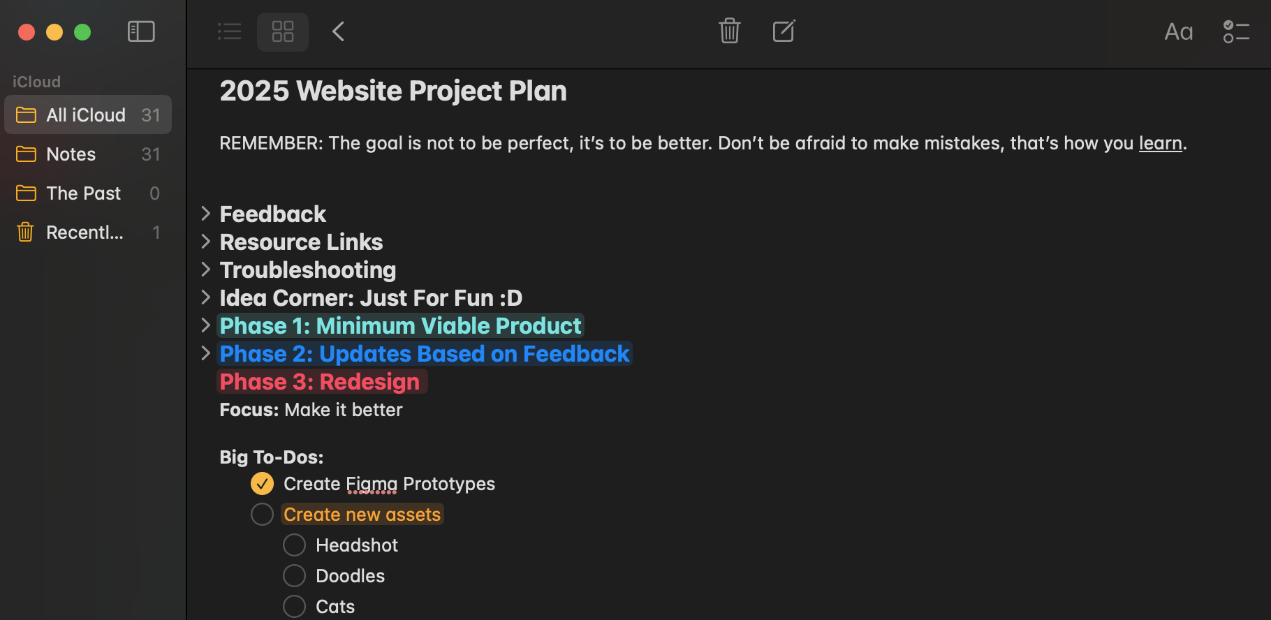 Screenshot of three phase Website Project Plan including resources and feedback.